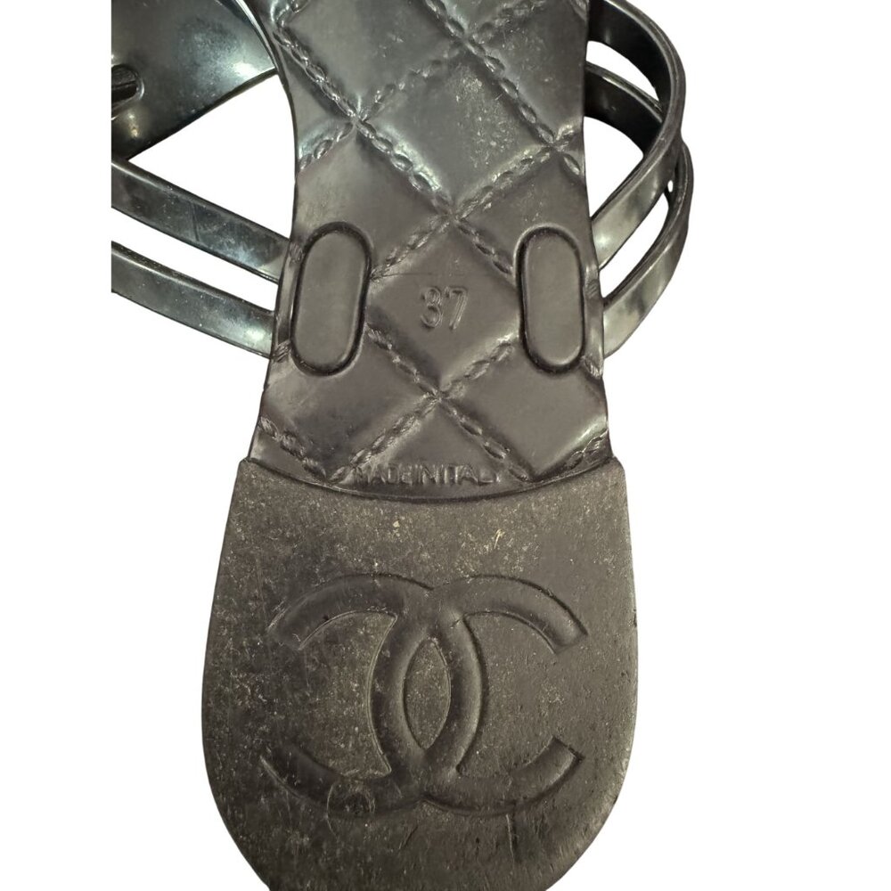 Chanel Womens Black & White Flower CC Logo Flat Activewear Sandals Size 7 - Picture 6 of 7